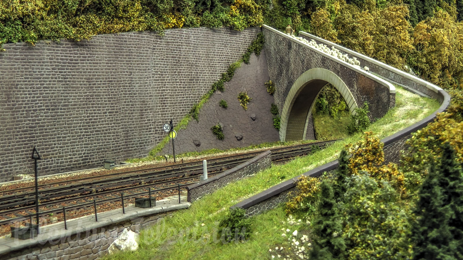 One of the nearly realistic French model railroad layouts - HO scale model trains of SNCF in France